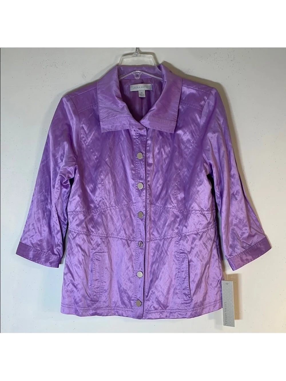 LAURA ASHLEY Palm Beach Satin Jacket in African Violet. M. NWT. $128! - Picture 1 of 12